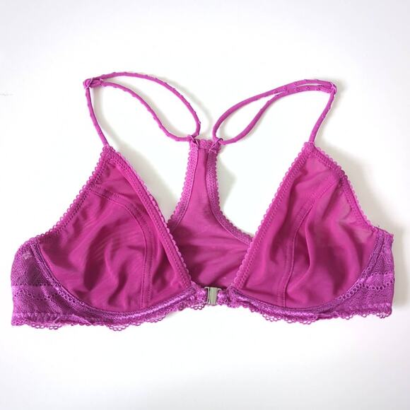 Intimately Free People Womens Bra 34B Anthro Fuschia Front Clasp Lace Sheer Mesh - Picture 1 of 6